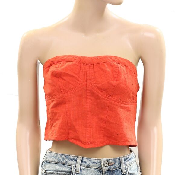 Free People Leilani Cropped Tube Top Sleeveless Smocked Red Cotton S NEW 276218 - Picture 5 of 10